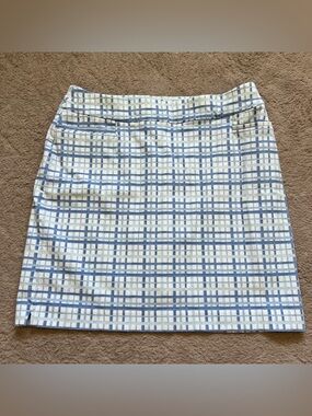 Chico’s Blue Brigitte Plaid Slub Skort Preppy Tennis Golf Women’s Size 4